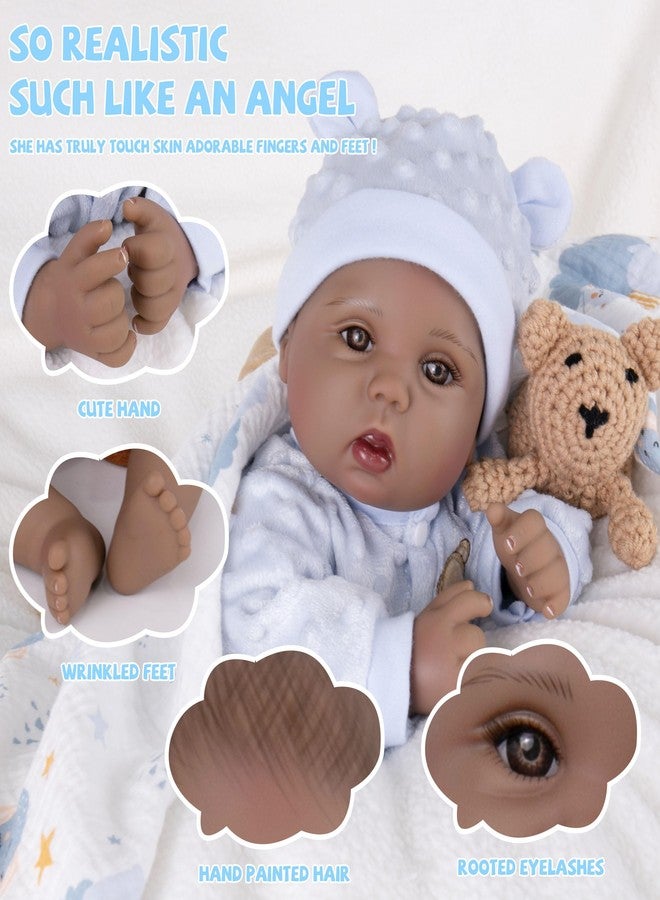 Milidool Black Reborn Baby Dolls Boy 18 Inch Lifelike Black Silicone Baby Dolls That Look Real African American Newborn Boy Dolls Realistic Baby Doll with Bear Clothes Gift Set for Ages 3+ - Image 4
